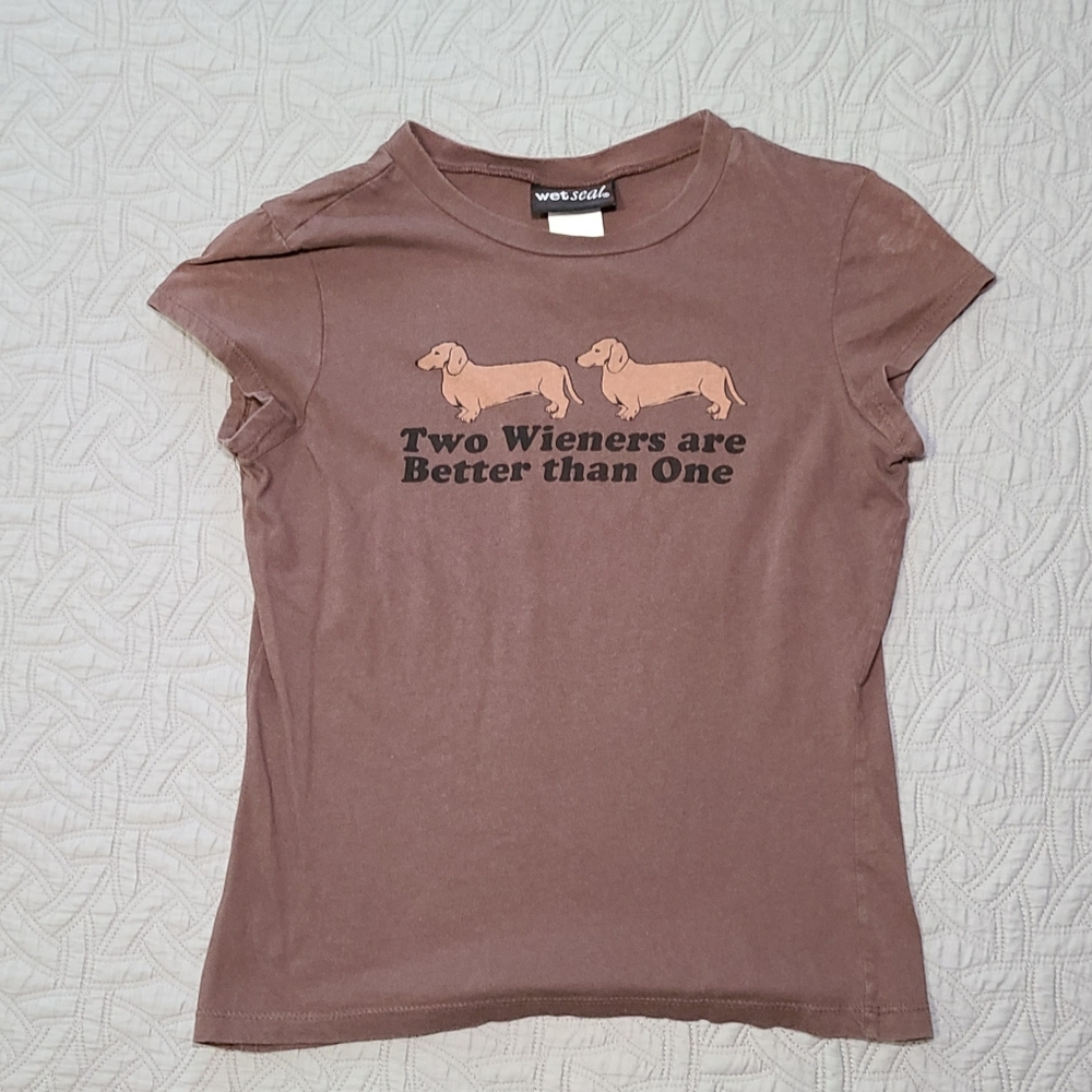 Wet Seal "Two Wieners" funny dachshund tee